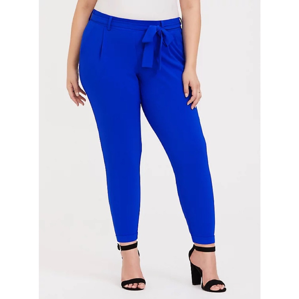 ELECTRIC BLUE CREPE TIE FRONT TAPERED PANT